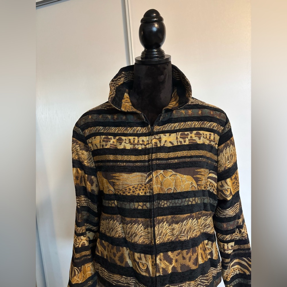 VTG Painted Pony Jacket Sz L Tapestry Animal Southwestern Print Cropped Cheetah - Picture 5 of 10